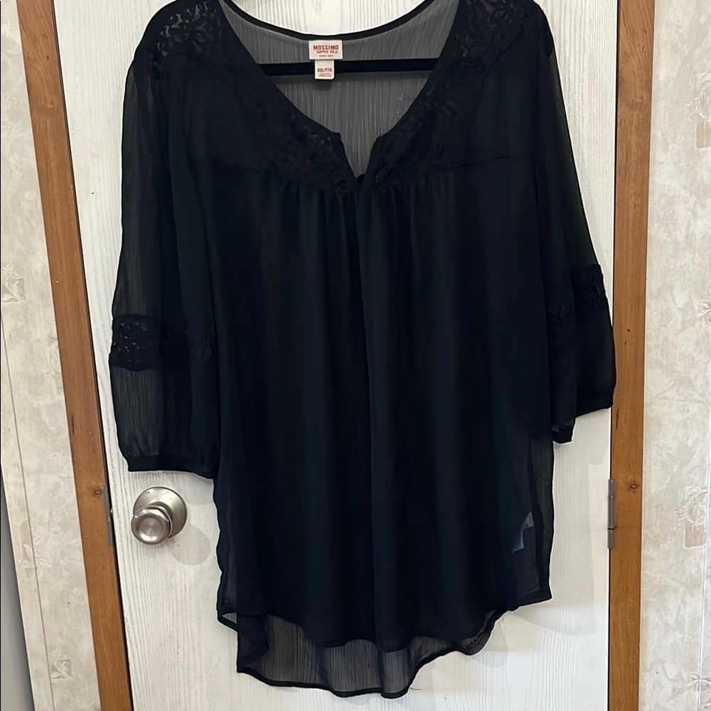 Mossimo Supply Co Black Asymmetrical Blouse Relaxed Fit